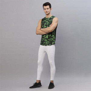 Men Green Round Neck Sleeveless Activewear T-Shirt Vest